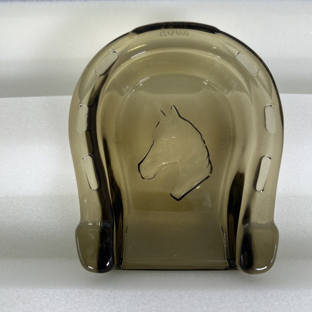 Vintage Avon Lucky Horseshoe Soap Dish Trinkey Tray Smokey Glass